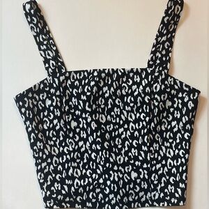 Leith Black and White Leopard Print Top